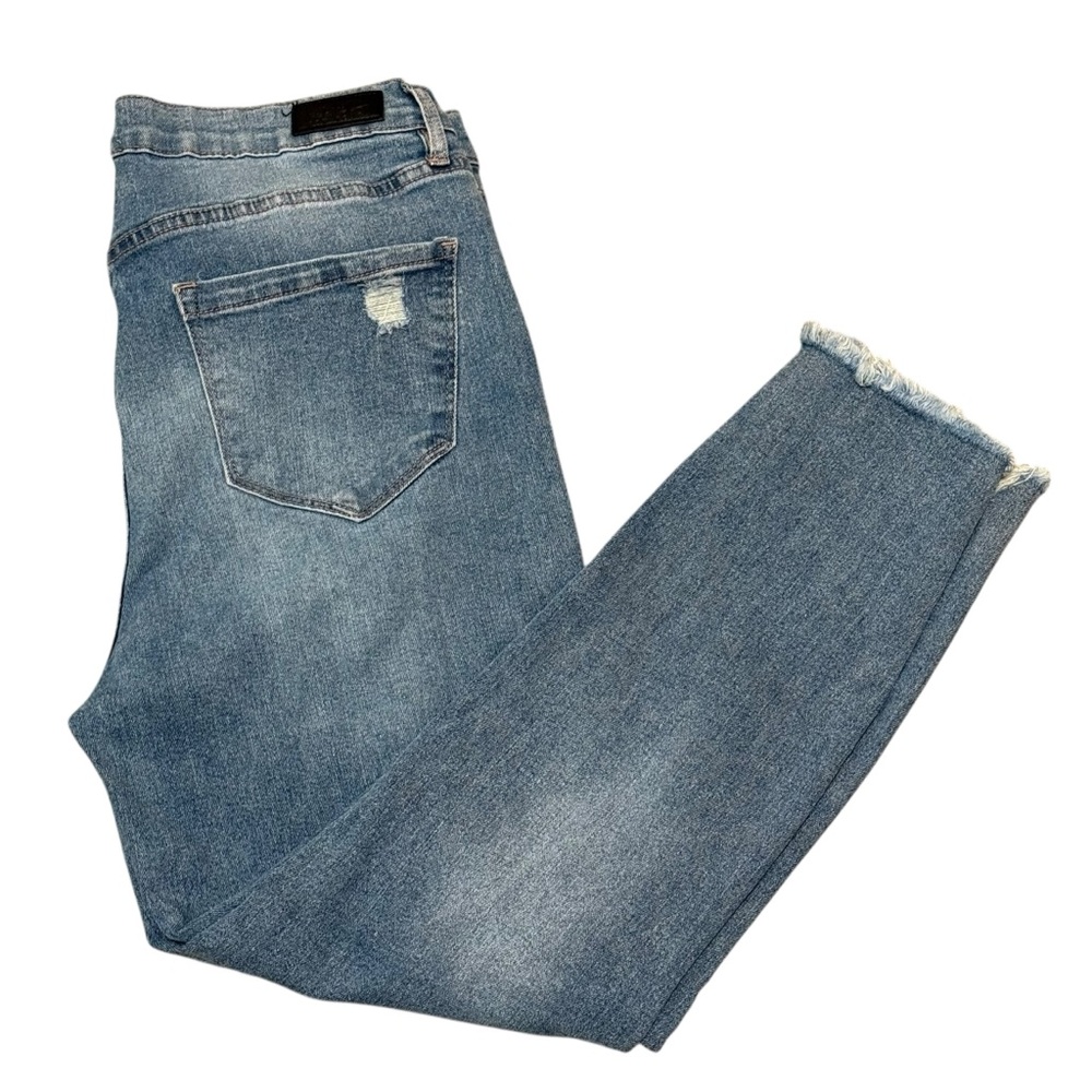 Nicole Miller SOHO high rise ankle skinny jeans distressed frayed hem size 12